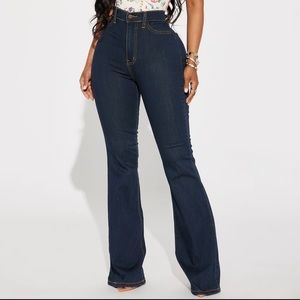 Fashion Nova Deep In My Soul Flare Jeans Dark Denim NWOT